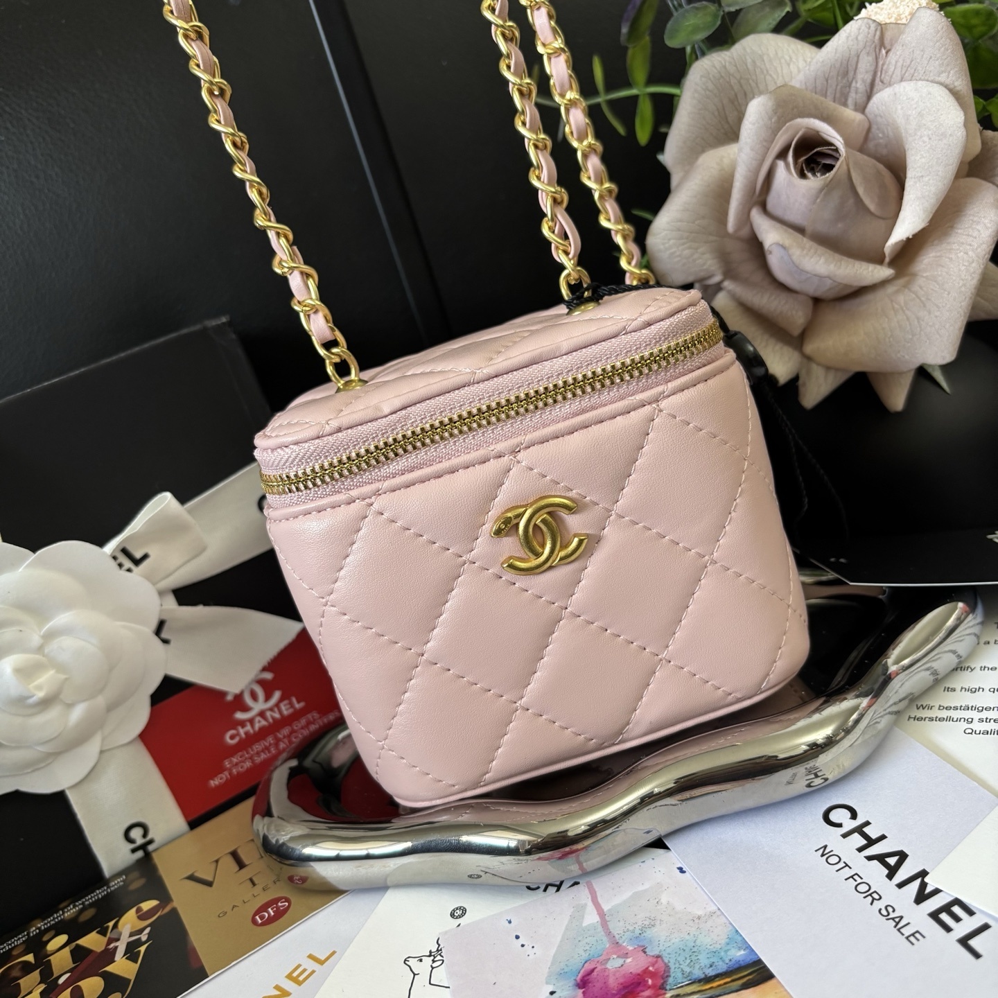 Chanel Makeup Bag / Gold Ball Lipstick Pouch