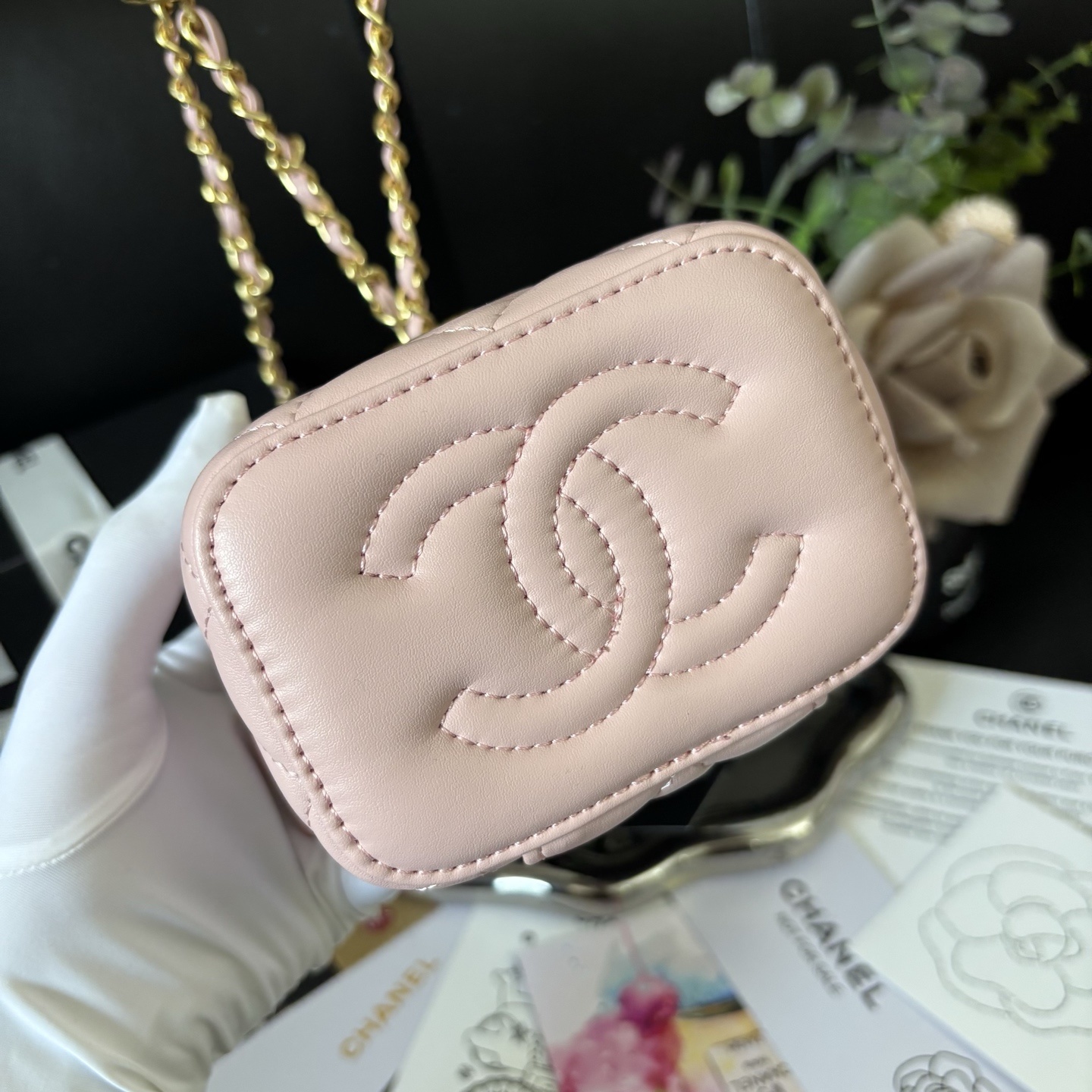 Chanel Makeup Bag / Gold Ball Lipstick Pouch