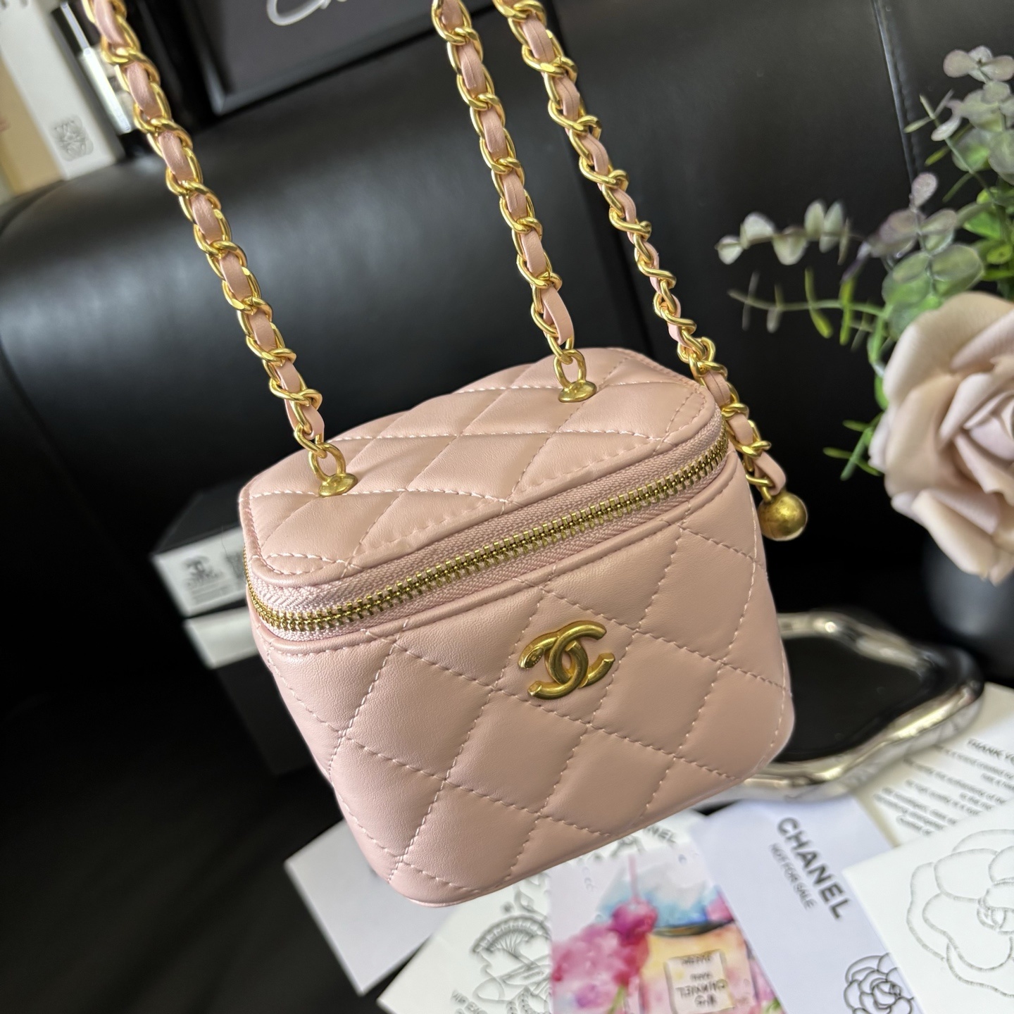 Chanel Makeup Bag / Gold Ball Lipstick Pouch