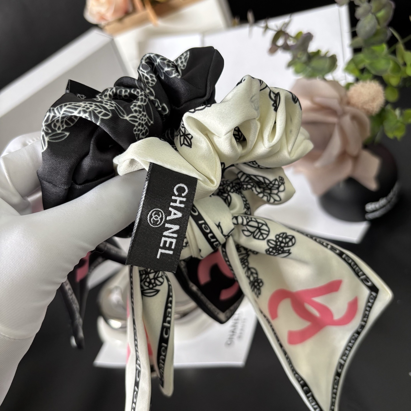 Chanel Letter Ribbon Ponytail Scrunchie