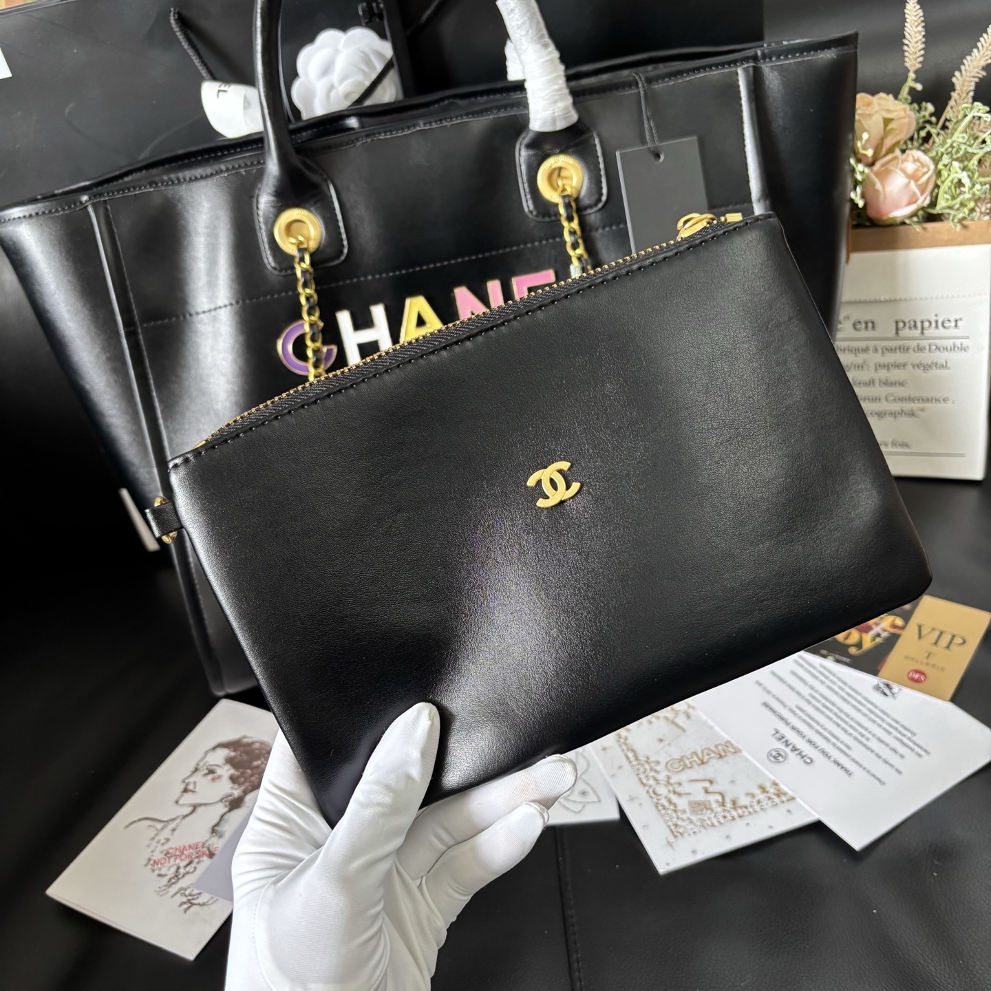Chanel Enamel Logo Beach Tote Bag