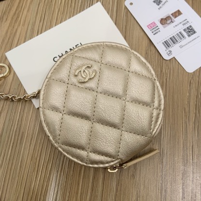 CHANEL Twin Pouch Set: Luxury Headphone Case & Round Coin Purse (Gold/Black) | Dust Bag + Gift Box