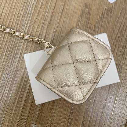 CHANEL Twin Pouch Set: Luxury Headphone Case & Round Coin Purse (Gold/Black) | Dust Bag + Gift Box