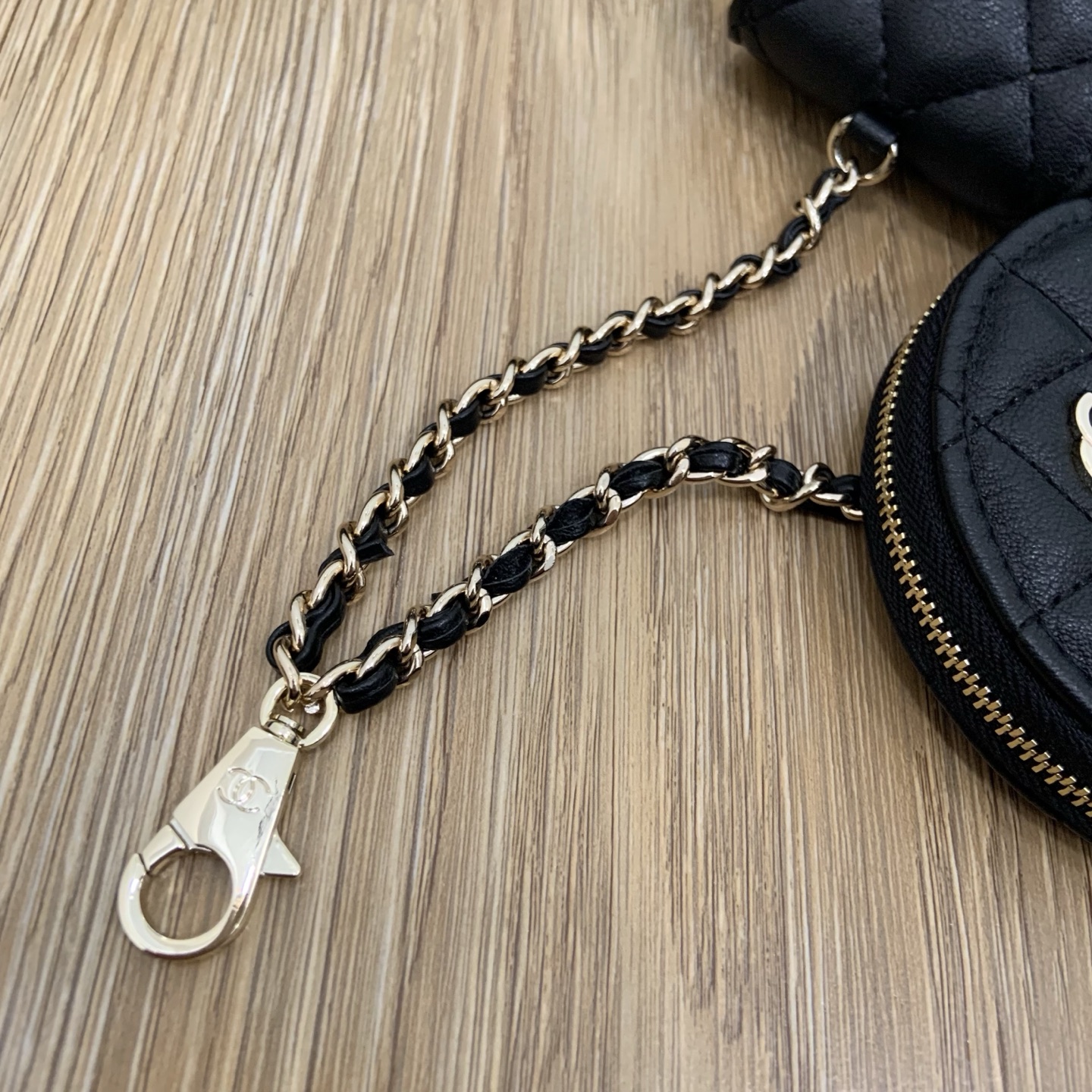 CHANEL Twin Pouch Set: Luxury Headphone Case & Round Coin Purse (Gold/Black) | Dust Bag + Gift Box