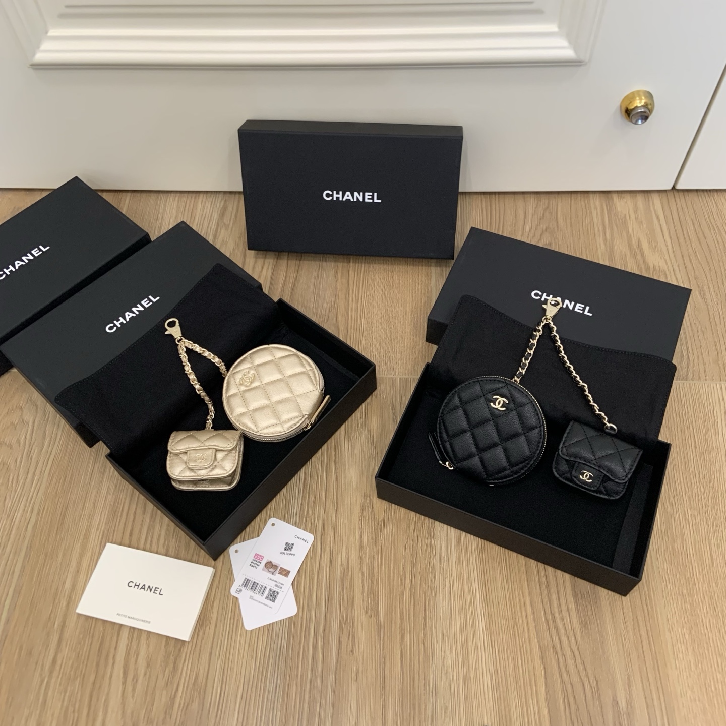 CHANEL Twin Pouch Set: Luxury Headphone Case & Round Coin Purse (Gold/Black) | Dust Bag + Gift Box