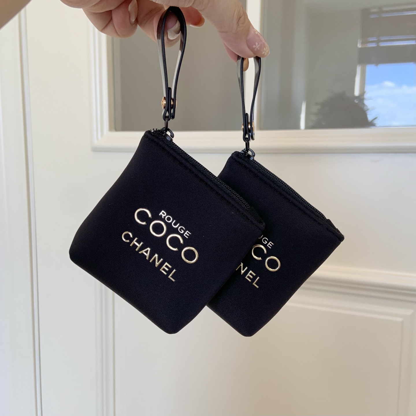 Chanel Coco Mini Pouch: Detachable Strap Cosmetic & Coin Wallet | Keychain Accessory (Pink/Black) 7x3x9cm