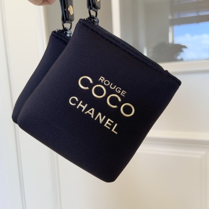 Chanel Coco Mini Pouch: Detachable Strap Cosmetic & Coin Wallet | Keychain Accessory (Pink/Black) 7x3x9cm