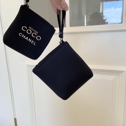 Chanel Coco Mini Pouch: Detachable Strap Cosmetic & Coin Wallet | Keychain Accessory (Pink/Black) 7x3x9cm