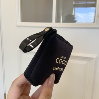 Chanel Coco Mini Pouch: Detachable Strap Cosmetic & Coin Wallet | Keychain Accessory (Pink/Black) 7x3x9cm