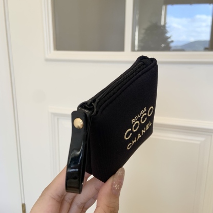 Chanel Coco Mini Pouch: Detachable Strap Cosmetic & Coin Wallet | Keychain Accessory (Pink/Black) 7x3x9cm