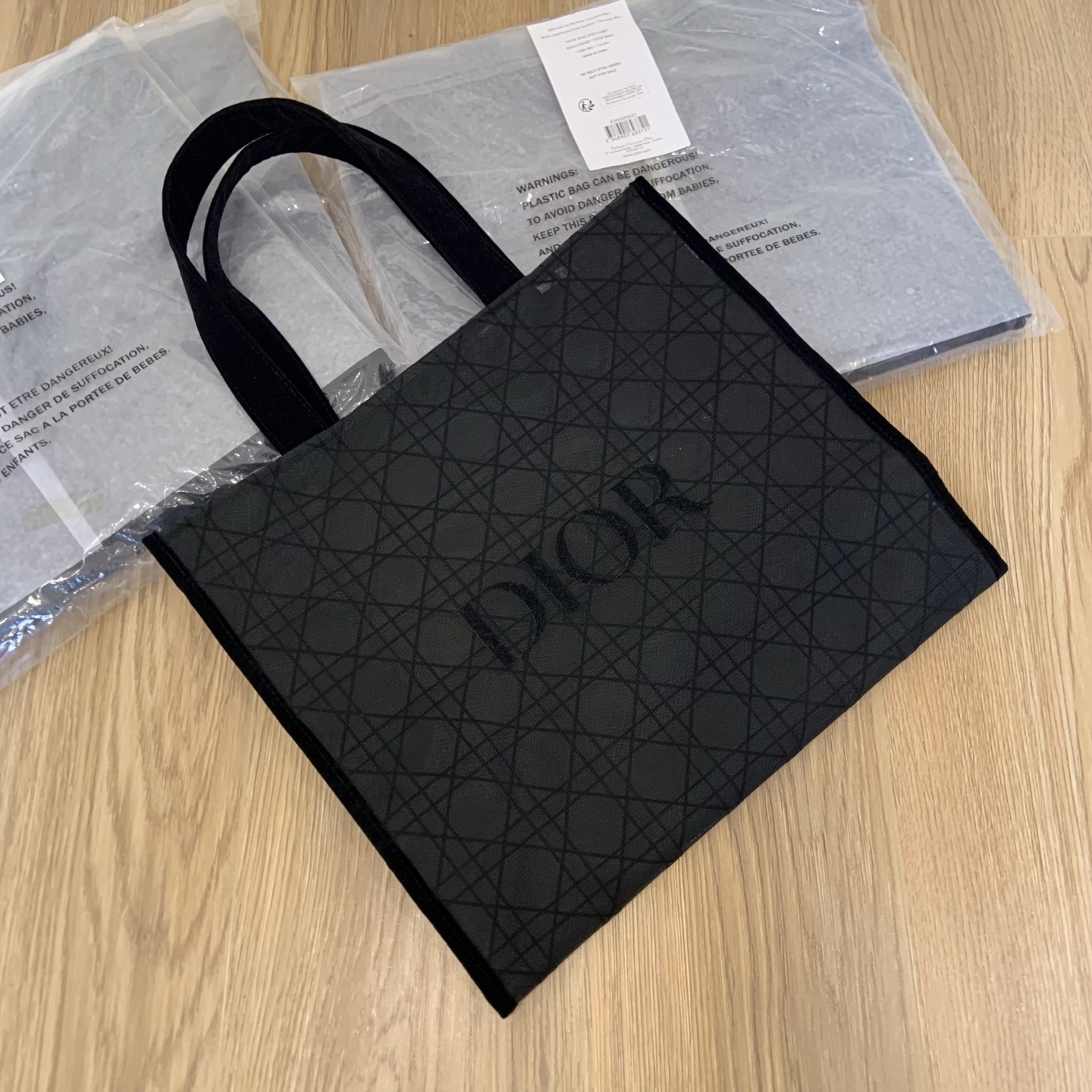 DIOR Cannage Mesh Tote Bag | Sheer Lace-Trim Tote 41x38x15cm (Black) - Work/Travel/Mom Bag