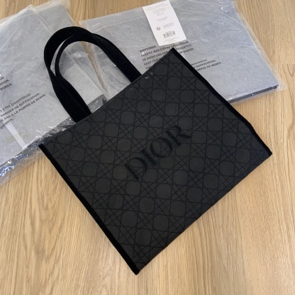 DIOR Cannage Mesh Tote Bag | Sheer Lace-Trim Tote 41x38x15cm (Black) - Work/Travel/Mom Bag