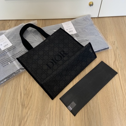 DIOR Cannage Mesh Tote Bag | Sheer Lace-Trim Tote 41x38x15cm (Black) - Work/Travel/Mom Bag