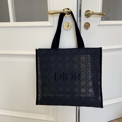 DIOR Cannage Mesh Tote Bag | Sheer Lace-Trim Tote 41x38x15cm (Black) - Work/Travel/Mom Bag