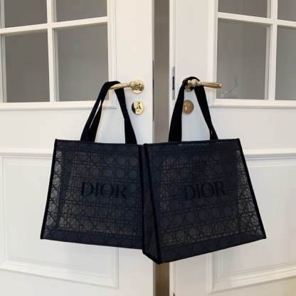DIOR Cannage Mesh Tote Bag | Sheer Lace-Trim Tote 41x38x15cm (Black) - Work/Travel/Mom Bag