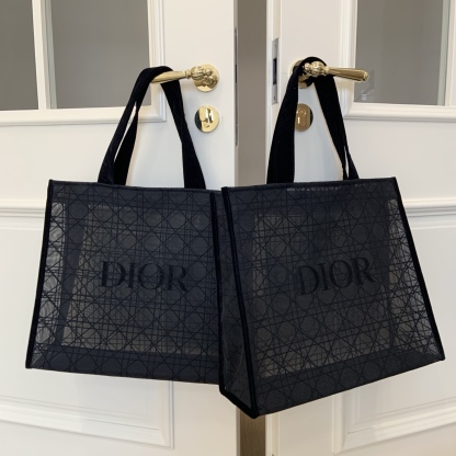 DIOR Cannage Mesh Tote Bag | Sheer Lace-Trim Tote 41x38x15cm (Black) - Work/Travel/Mom Bag