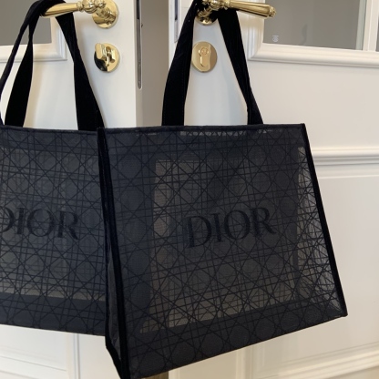 DIOR Cannage Mesh Tote Bag | Sheer Lace-Trim Tote 41x38x15cm (Black) - Work/Travel/Mom Bag
