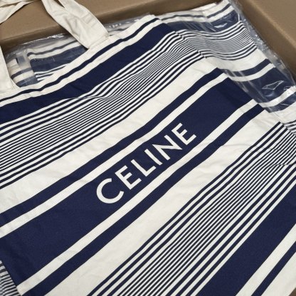 CELINE25 Riviera Tote: Limited Canvas Beach Bag | 49x48.5cm & 32x40cm | Striped Vacation Style