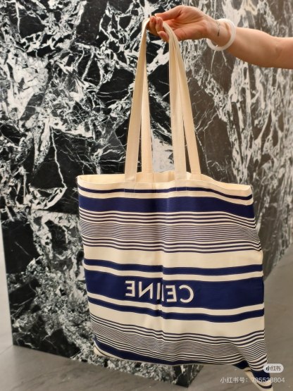 CELINE25 Riviera Tote: Limited Canvas Beach Bag | 49x48.5cm & 32x40cm | Striped Vacation Style