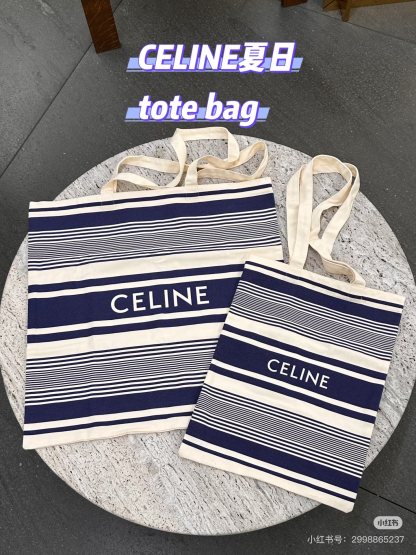 CELINE25 Riviera Tote: Limited Canvas Beach Bag | 49x48.5cm & 32x40cm | Striped Vacation Style