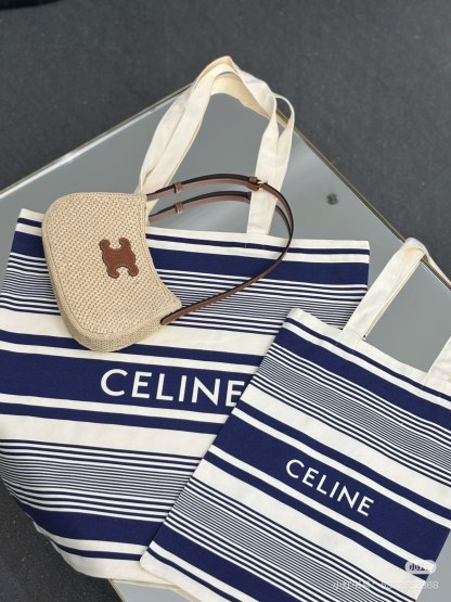 CELINE25 Riviera Tote: Limited Canvas Beach Bag | 49x48.5cm & 32x40cm | Striped Vacation Style