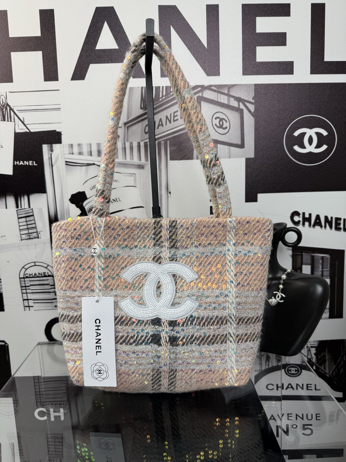 Chanel Metallic Tweed Minaudière | 32cm Glitter CC Clutch w/ 50cm Chain (Makeup Gift Exclusive)