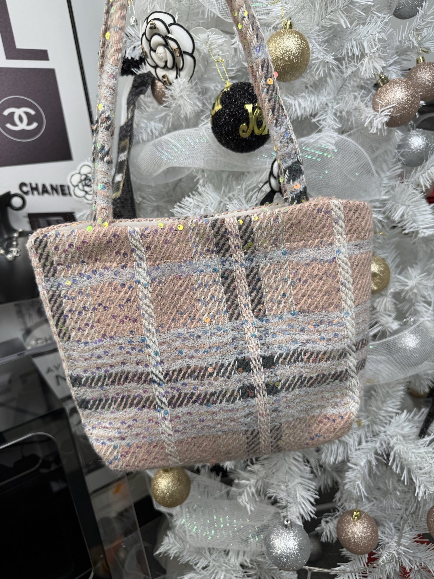 Chanel Metallic Tweed Minaudière | 32cm Glitter CC Clutch w/ 50cm Chain (Makeup Gift Exclusive)