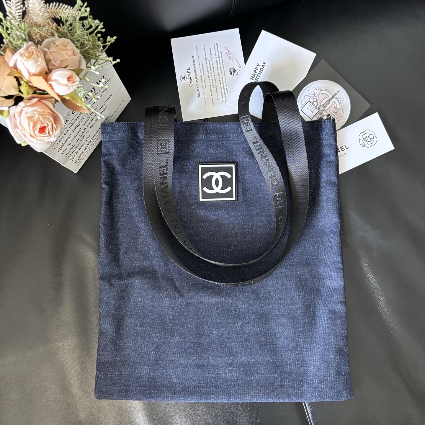 Chanel-Style Vintage Denim Tote | 90s Square Logo 36x39cm