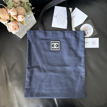 Chanel-Style Vintage Denim Tote | 90s Square Logo 36x39cm