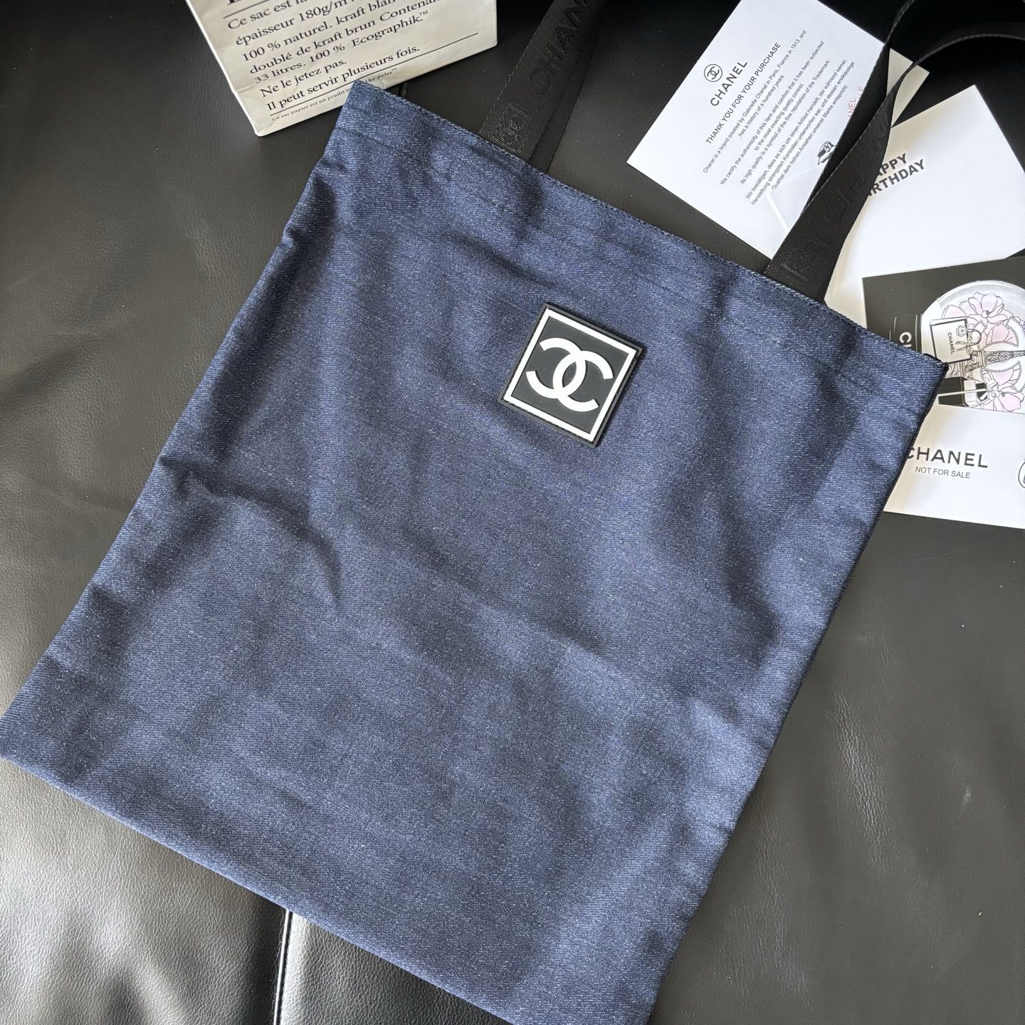 Chanel-Style Vintage Denim Tote | 90s Square Logo 36x39cm