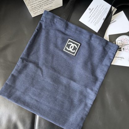 Chanel-Style Vintage Denim Tote | 90s Square Logo 36x39cm