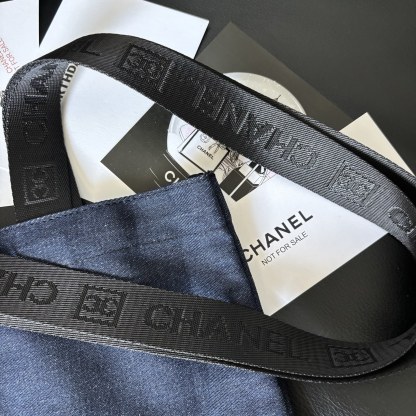 Chanel-Style Vintage Denim Tote | 90s Square Logo 36x39cm