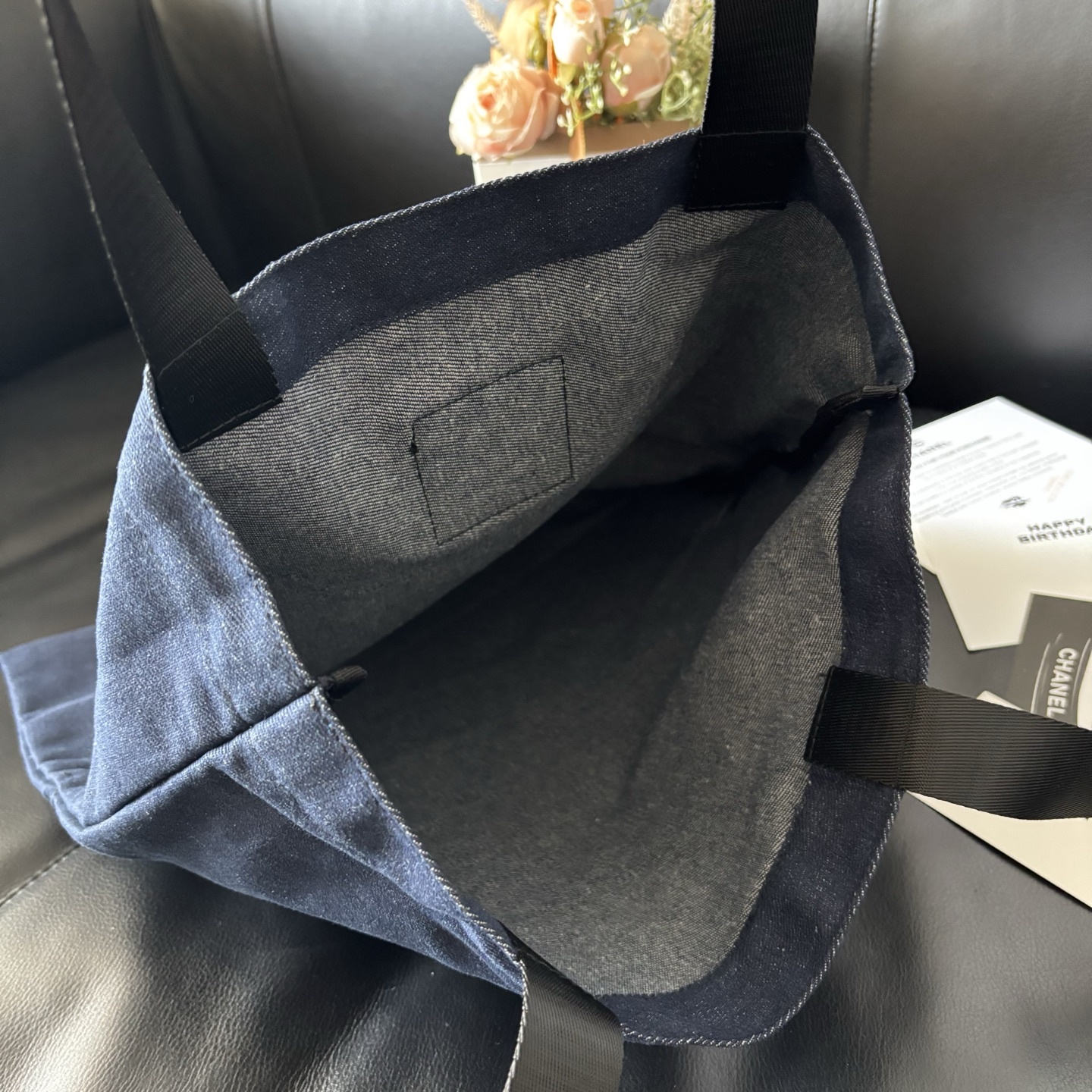 Chanel-Style Vintage Denim Tote | 90s Square Logo 36x39cm