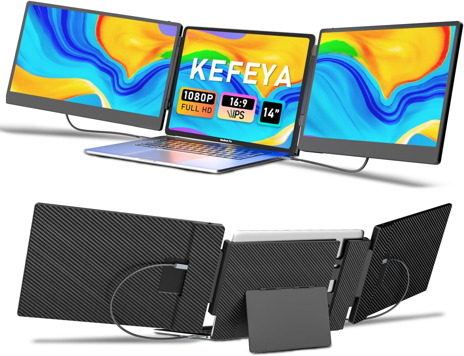 KEFEYA Laptop Screen Extender 14" FHD 1080P IPS Triple Portable Monitor