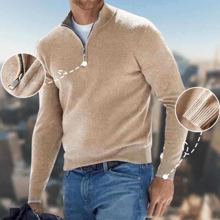 Diggetty New Men's Solid Color Long-Sleeved Terry Towelling Zipper Bottoming Shirt