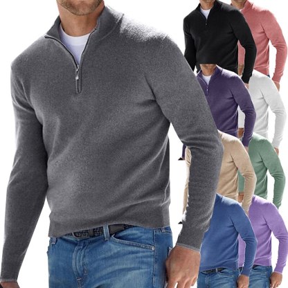 Diggetty New Men's Solid Color Long-Sleeved Terry Towelling Zipper Bottoming Shirt