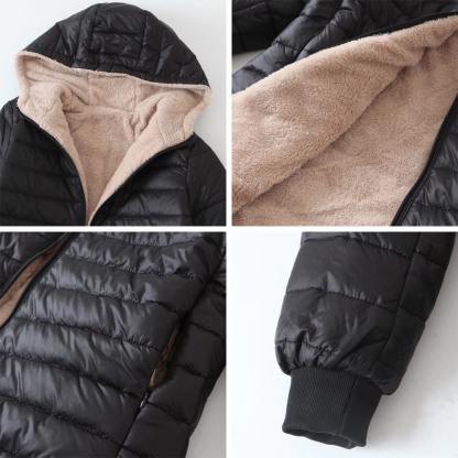 Women's mid-length sherpa hooded cotton jacket