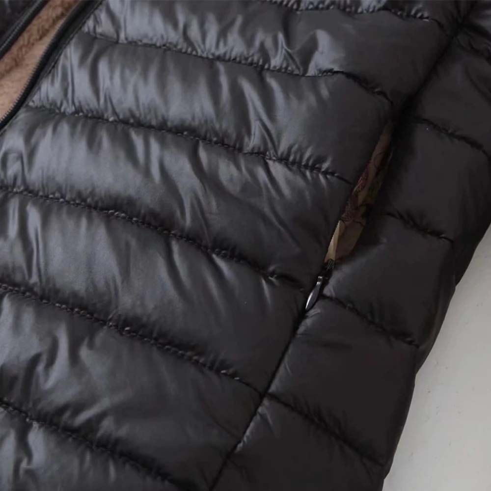 Women's mid-length sherpa hooded cotton jacket