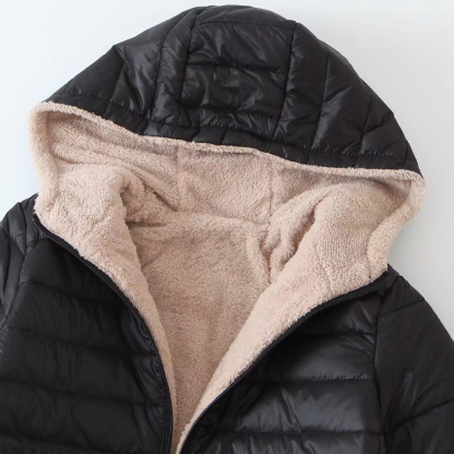 Women's mid-length sherpa hooded cotton jacket