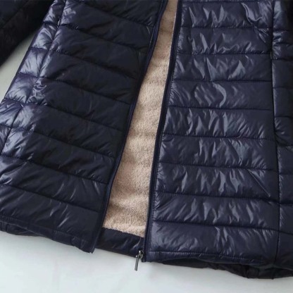 Women's mid-length sherpa hooded cotton jacket