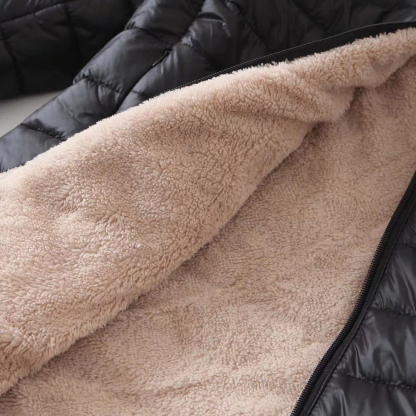Women's mid-length sherpa hooded cotton jacket
