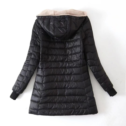 Women's mid-length sherpa hooded cotton jacket