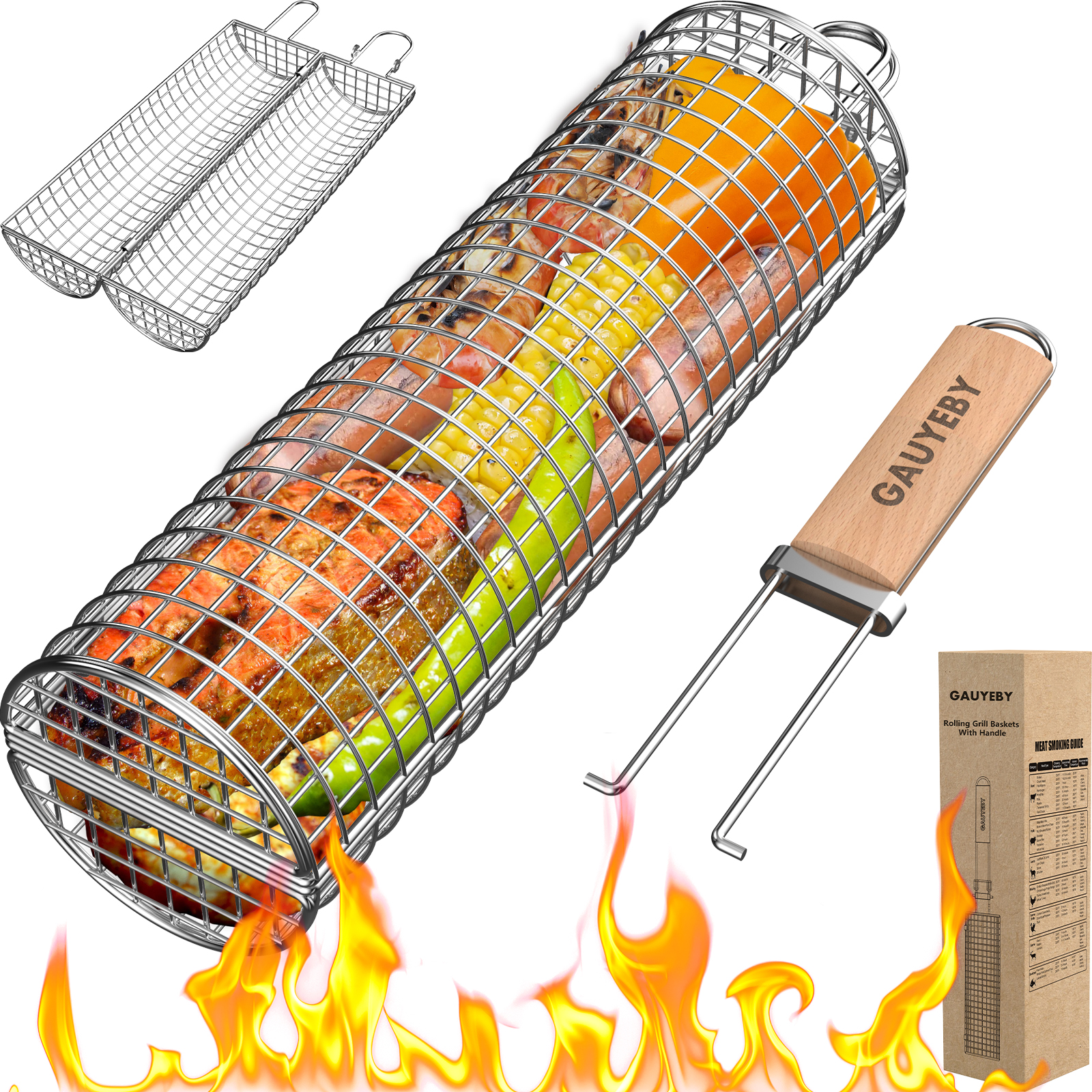 Rolling Grill Baskets With Removable Handle GAUYEBY