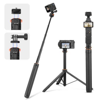 64in Pocket 3 Selfie Stick Tripod for GoPro Action Camera, Extendable Stand with Quick Release 1/4'' Screw Vlog for DJI Osmo Pocket 3 Action 5 Pro 4 3 For Insta360 X4 X3 X2 for AKASO DSLR Accessories