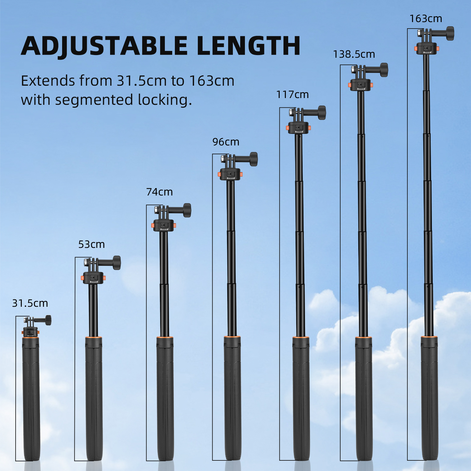 64in Pocket 3 Selfie Stick Tripod for GoPro Action Camera, Extendable Stand with Quick Release 1/4'' Screw Vlog for DJI Osmo Pocket 3 Action 5 Pro 4 3 For Insta360 X4 X3 X2 for AKASO DSLR Accessories