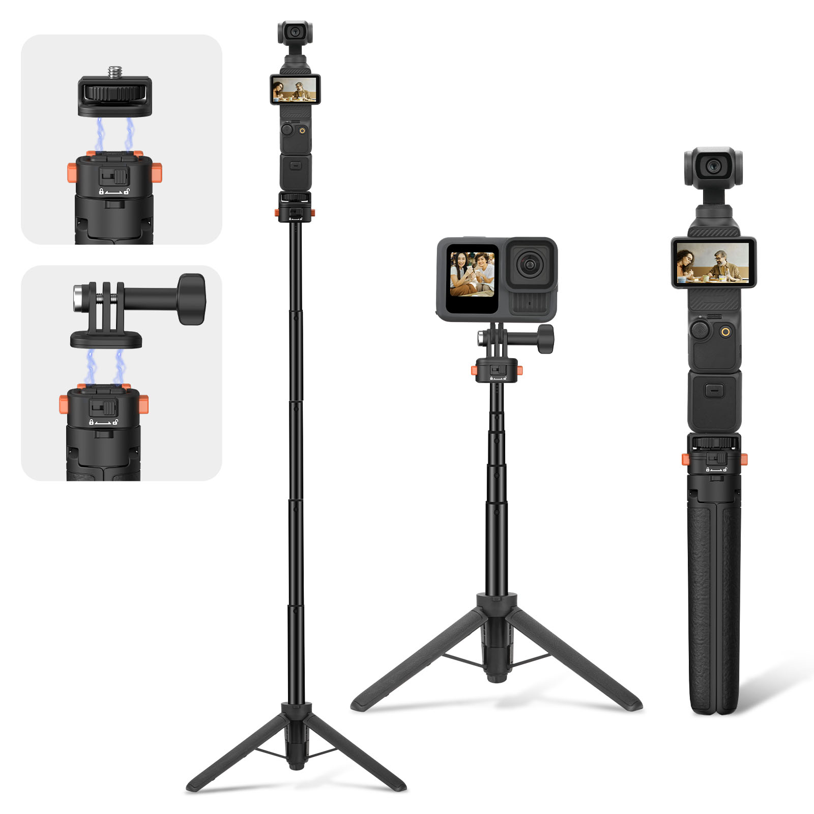 Osmo Pocket 3 Tripod for Go Pro Action Camera, Mini Table Desk Extendable Tripod Stand Small Handheld Selfie Stick with Quick Release 1/4'' Screw Vlog for DJI Action 5 Pro for Insta360 X4 Accessories