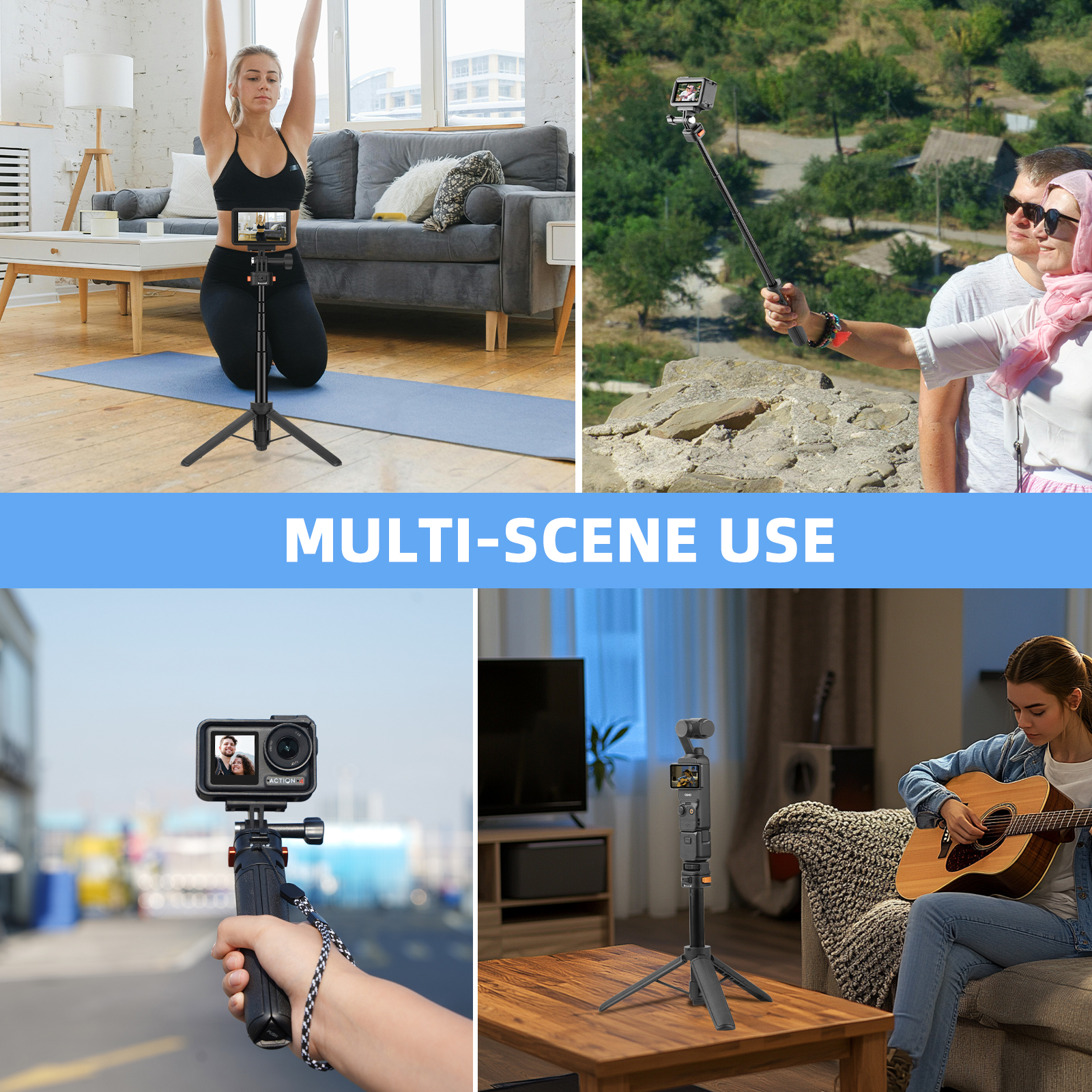 53 cm Osmo Pocket 3 Tripod for Action Camera, Mini Desk Extension Tripod, Small Handheld Selfie Stick with Quick Release 1/4 Inch for Vlogs for DJI Action 5 Pro for Insta360 X4 Accessories