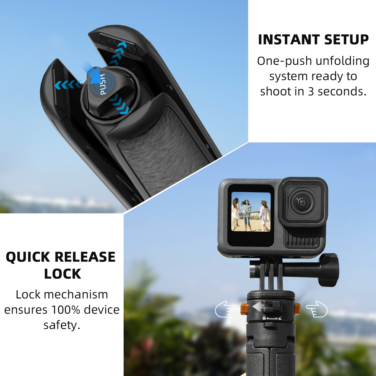 Osmo Pocket 3 Tripod for Go Pro Action Camera, Mini Table Desk Extendable Tripod Stand Small Handheld Selfie Stick with Quick Release 1/4'' Screw Vlog for DJI Action 5 Pro for Insta360 X4 Accessories