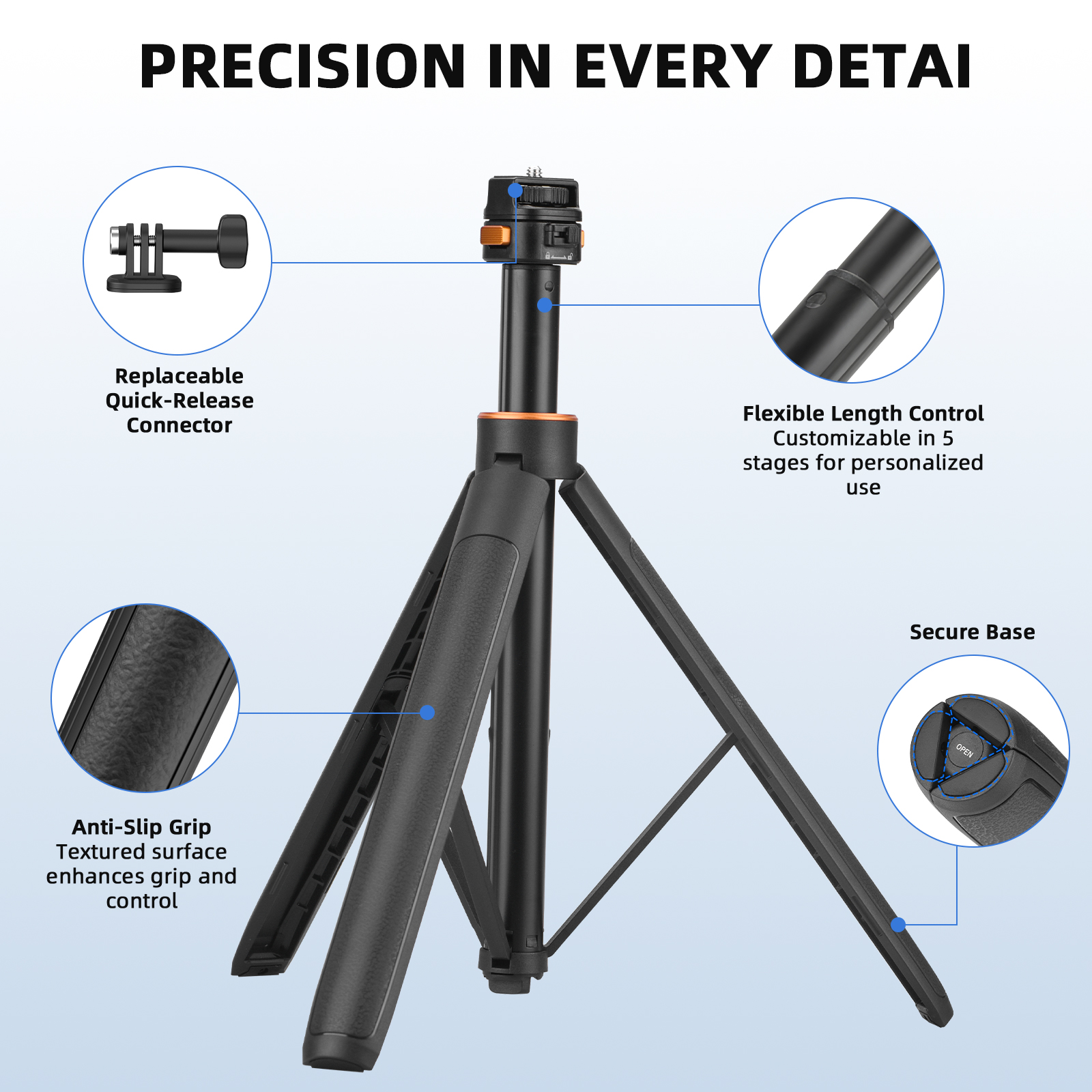 64in Pocket 3 Selfie Stick Tripod for GoPro Action Camera, Extendable Stand with Quick Release 1/4'' Screw Vlog for DJI Osmo Pocket 3 Action 5 Pro 4 3 For Insta360 X4 X3 X2 for AKASO DSLR Accessories