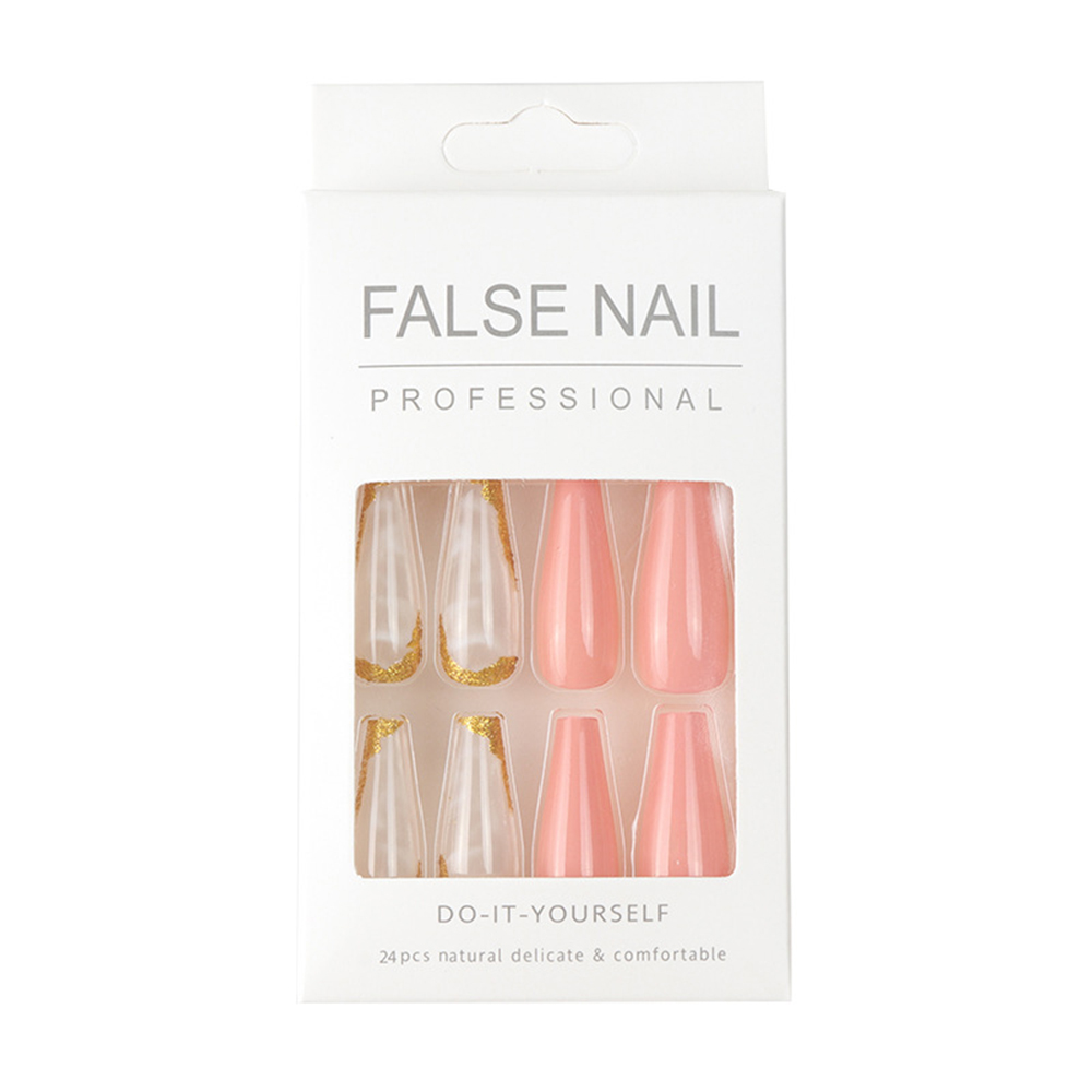 Pink smudged gold glitter press on false nails